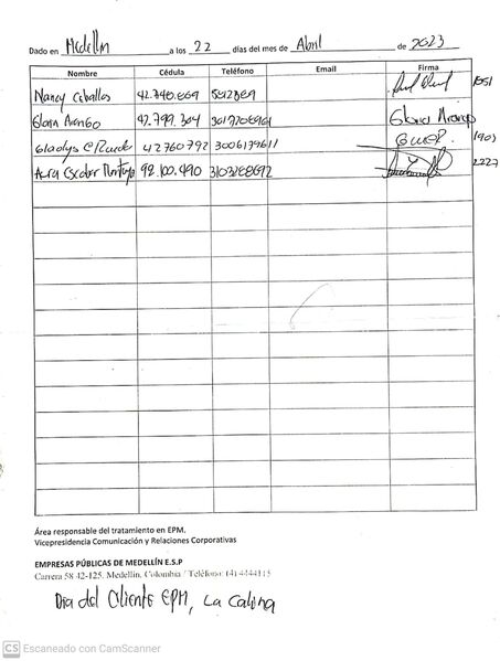 Día del Cliente EPM, La Colina
Día del Cliente EPM, La Colina
Fecha: 22 Abril 2023
Para descargar esta fotografía en alta resolución, haga clic sobre la imagen hasta que la misma se despliegue en la pantalla completa; luego dé clic derecho y elija la opción "guardar imagen como". 
En caso de publicación por cualquier medio, solicitamos acompañarla del crédito: "Foto EPM"
Palabras clave: Día Cliente EPM barrio Colina