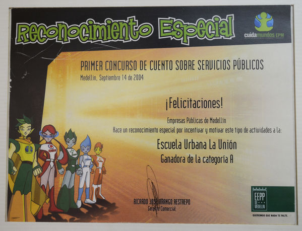 Por ti estamos ahí-Premiación concurso de dibujo
Por ti estamos ahí-Premiación concurso de dibujo
Fecha: Agosto 23 de 2017
Para descargar esta fotografía en alta resolución, haga clic sobre la imagen hasta que la misma se despliegue en la pantalla completa; luego dé clic derecho y elija la opción "guardar imagen como". 
En caso de publicación por cualquier medio, solicitamos acompañarla del crédito: "Foto EPM"
Palabras clave: Por ti estamos ahí-Premiación concurso de dibujo