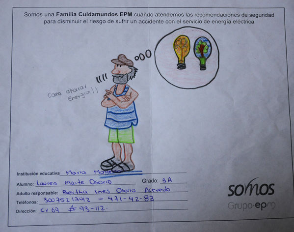 Por ti estamos ahí-Premiación concurso de dibujo
Por ti estamos ahí-Premiación concurso de dibujo
Fecha: Agosto 23 de 2017
Para descargar esta fotografía en alta resolución, haga clic sobre la imagen hasta que la misma se despliegue en la pantalla completa; luego dé clic derecho y elija la opción "guardar imagen como". 
En caso de publicación por cualquier medio, solicitamos acompañarla del crédito: "Foto EPM"
Palabras clave: Por ti estamos ahí-Premiación concurso de dibujo